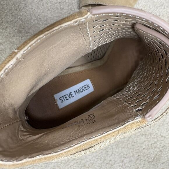 Steve Madden Size 11 Peep Toe Ankle Bootie High Heel Maddye Suede Lattice - Picture 7 of 9